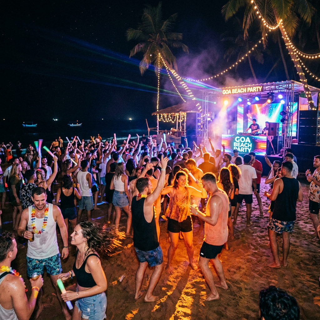 Goa beach party at night
